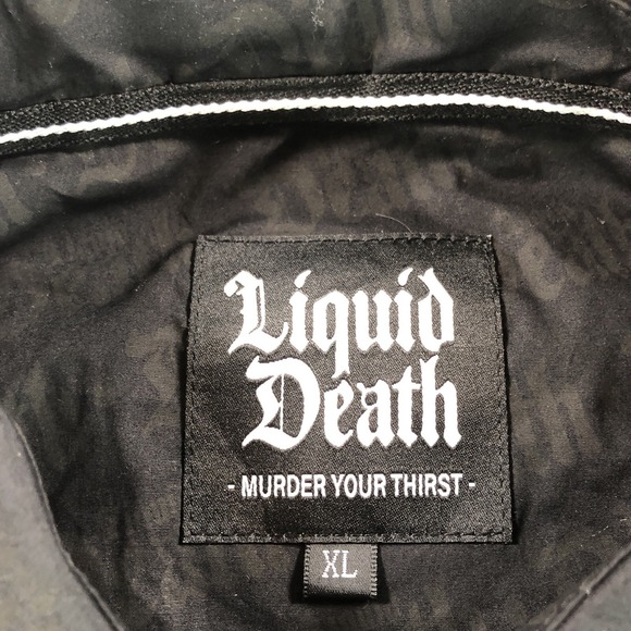Liquid Death Shirt Mens Extra Large Black AOP Logo Long Sleeve Button Up Thirst - Picture 6 of 15